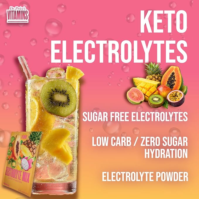 Dr. Price’s Electrolytes Hydration Powder Packets – Tropical, 30 Packs | Sugar Free Electrolyte Drink Mix, 72+ Trace Minerals, Manganese | Keto Electrolytes, Vegan, Doctor-Formulated, Made in USA