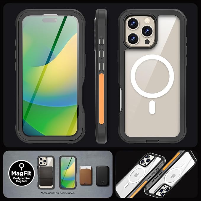 AICase Magnetic for iPhone 16 Pro Case Compatible with Magsafe,360 Fullbody [Dustproof Design] Built-in 9H HD Tempered Glass Screen&Lens Protector,Shockproof Heavy Duty Rugged Phone Cover 6.3"