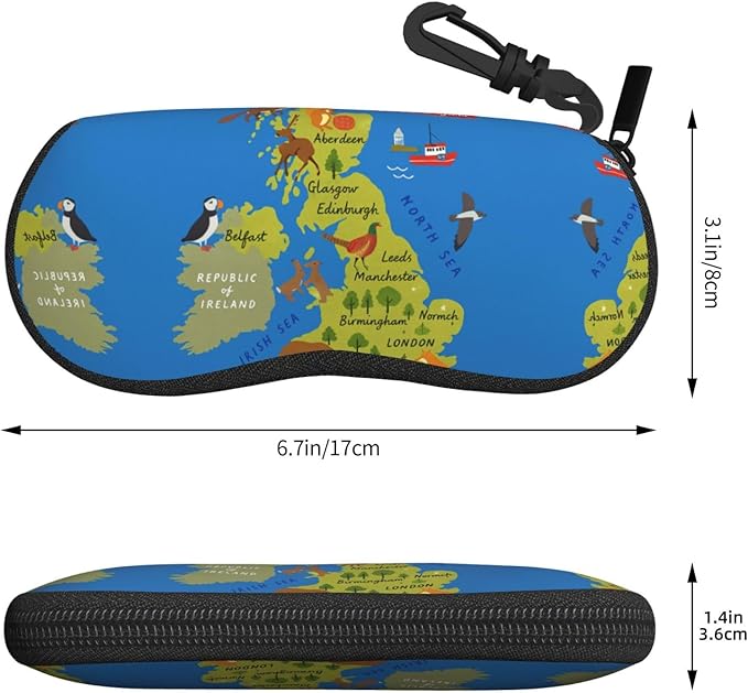 YANGqing United Kingdom Map Print Light Soft Shell Glasses Case Portable & Lightweight Sunglasses Bag, Slim Travel Eyeglasses Pouch