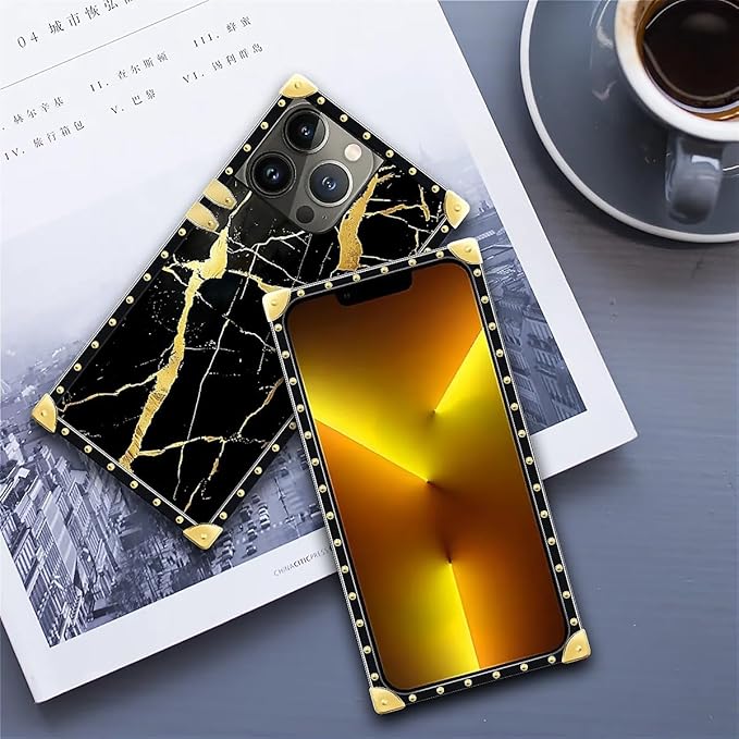 Compatible with iPhone 13 Pro Case, Black Gold Marble Nature Luxury Golden Decoration for Girl Women Soft TPU Shockproof Protective Hard PC Back for iPhone 13 Pro
