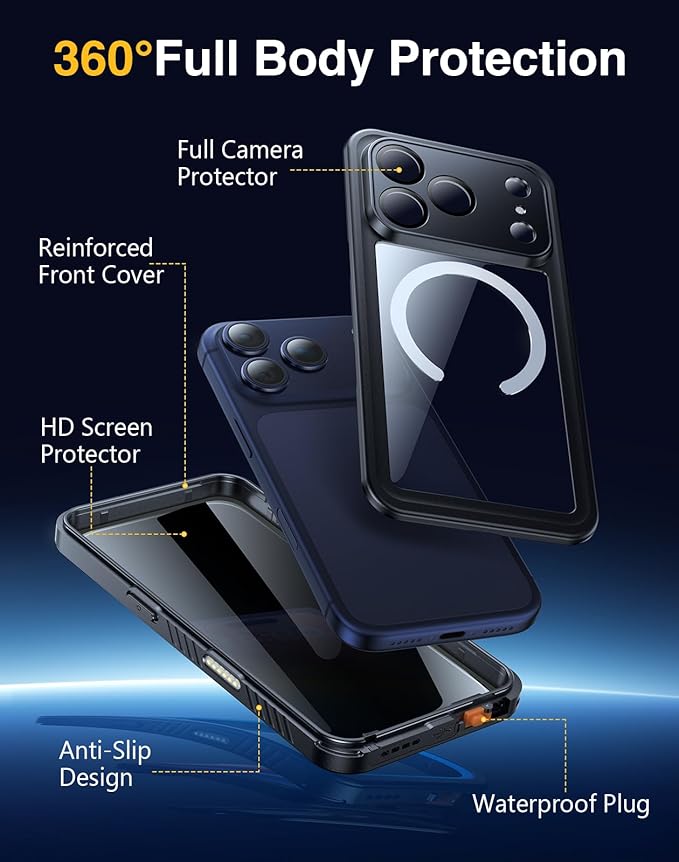Lanhiem Magnetic for iPhone 17 Pro Case Waterproof, Built in Screen Protector & Camera Protection, [Compatible with MagSafe] Full Body Dustproof Heavy Duty Rugged Phone Case 6.3'' (Privacy Black)