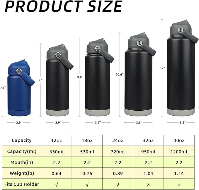 BJPKPK Water Bottle with Straw Lid, 24oz Vacuum Insulated Water Bottles, Metal Stainless Steel Thermo for Sports, Travel, BPA Free Leak Proof Thermo, Cups, Flasks, Tumblers,Black