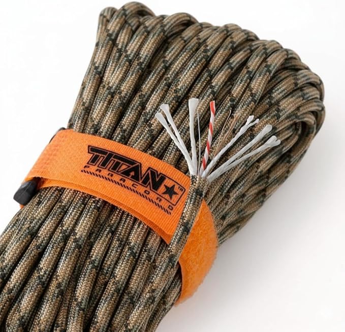 TITAN Survival Patented Paracord 550 - 25ft, 100ft, 500ft & Color Options - 620LB Strength Survival Paracord Military Spec with 3 Strands - Heavy Duty Hank Cord for Camping & Outdoors with Firestarter