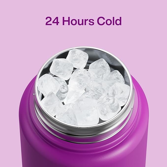 ENCOOL Insulated Water Bottle with Straw Stainless Steel Water Bottle, Leak-Proof, BPA-Free, Double Wall Vacuum Keeps Cold for 24 Hours for Sports, Travel, School (32 oz, Bright Magenta)