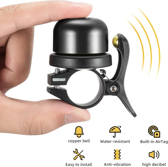 ROCKBROS Bike Bell for Apple AirTag Hidden Bike Mount Bike AirTag Holder GPS Tracker Bike Bell Anti-Theft for Adults Suitable for 0.87''/22.2, 1''/25.4, 1.25''/31.8mm Diameter Handlebar
