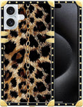 Compatible with iPhone 16 Case, Seamless Gold Chain Leopard Luxury Golden Decoration for Girl Women Soft TPU Shockproof Protective Hard PC Back