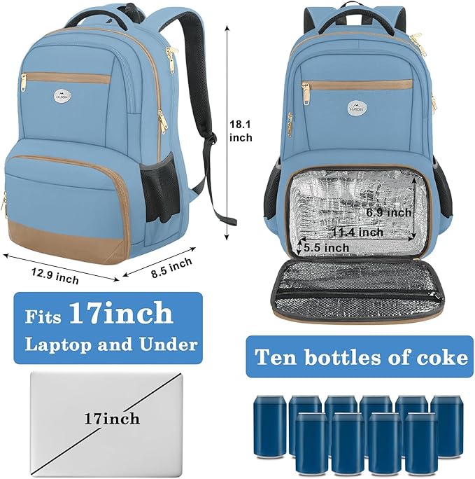 MATEIN Lunch Backpack for Women, 17 Inch Modern Insulated Work Backpack with Laptop Compartment, Water Resistant Stylish Preppy Meal Prep Bag with Cooler Lunch Box for Work Office Commute College Trip