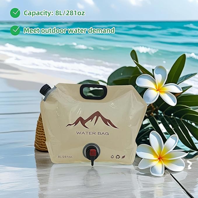 8L/281oz Outdoor Collapsible Water Jug BPA-Free w/Adjustable Faucet - Portable Leakproof Water Storage for Camping, Hiking, Travel & Emergencies (Khaki)