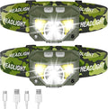 LHKNL Headlamp Flashlight, Lumen Ultra-Light Bright LED Rechargeable Headlight with White Red Light,2-Pack Waterproof Motion Sensor Head Lamp,8 Mode for Outdoor Camping Running Fishing- Green
