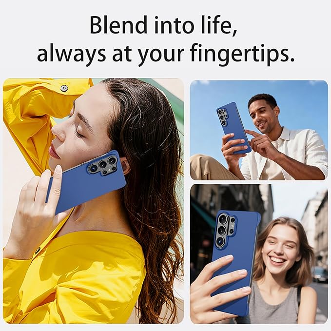 GRECAZO Slim Borderless for Samsung Galaxy S26 Plus Phone Case 6.7"(2026) Ultra-Thin Lightweight Frameless Matte Hard PC Cover Case with Pull Ring Minimalist Non Slip Rope-Blue