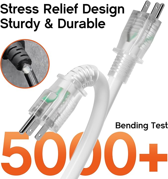 25 ft 12 Gauge Heavy Duty 3 Outlet Extension Cord Splitter with Indicator, Waterproof Outdoor Extension Cord with Multiple Outlets, 15A 1875W for Small Appliances, ETL Listed, White SJTW