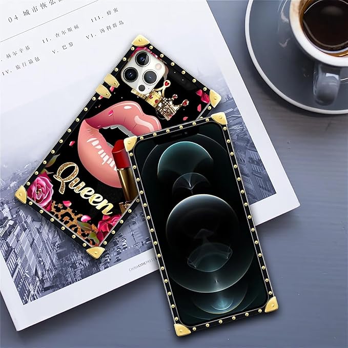 Compatible with iPhone 11 Pro Max Case, Glitter Red Rose Queen Leopard Lipstick Luxury Golden Decoration for Girl Women Soft TPU Shockproof Protective Hard PC Back