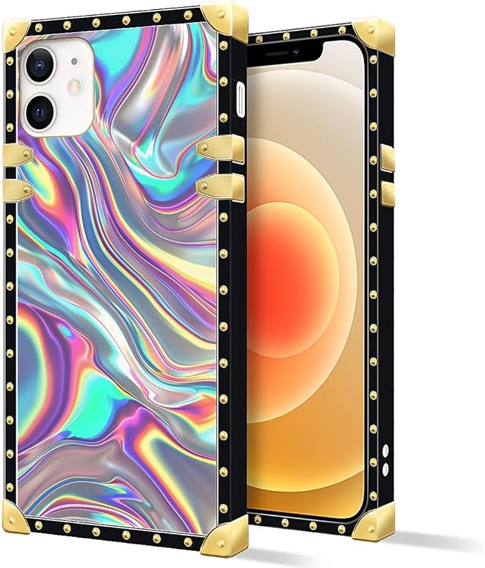 Compatible with iPhone 11 Case, Holographic Abstract Iridescent Textures Luxury Golden Decoration for Girl Women Soft TPU Shockproof Protective Hard PC Back for iPhone 11