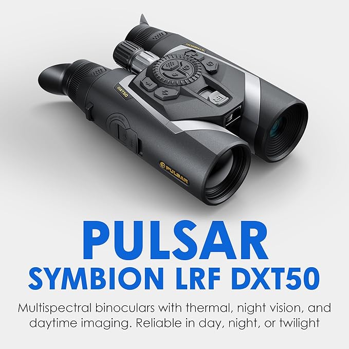 Pulsar Symbion DXT50 LRF Thermal and Digital Night Vision Binoculars with Laser Range Finder, 1280x1024 12 µm Sensor, 2-16x Magnification, Long Range Binoculars