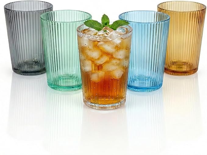 5 PCS Colored Plastic Drinking Glasses, Reusable Acrylic Drinking Cups, Stackable Glasses Drinkware, Unbreakable Clear Water Tumblers for Home Party Picnic, BPA Free, 250 ml/8.5 oz (5 Colors)