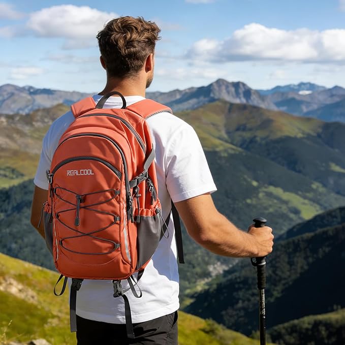 RealCool Hiking Backpack for Men Women,30L Lightweight Waterproof Travel Camping Backpack Hiking Daypack for Cycling Running,Orange