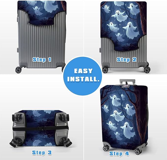 Luggage Cover Protector for 22-24 Inch Suitcases, TSA Approved Elastic Travel Suitcase Covers, Anti-Scratch Washable Luggage Sleeve for Carry On & Checked Bags, Ghosts Flying