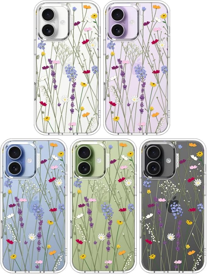 MOSNOVO for iPhone 17 Case | Military Grade 6.6ft Drop Tested | Camera Control | Clear with Floral Garden Design