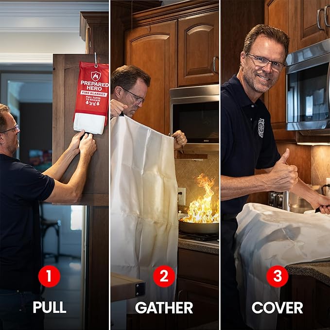 Prepared Hero Emergency Fire Blanket - 4 Pack - Fire Suppression for Kitchen, 39” x 39” Fiberglass Fire Blanket for Home