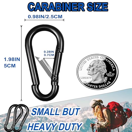 20PCS M5 Heavy Duty Carabiner Clip, 2Inch Snap Hook Quick Link Small Carabiner Clips,Spring Link Buckle for Fishing Camping Hammock Dog Leashes-220LBS Holding Capacity (Black)