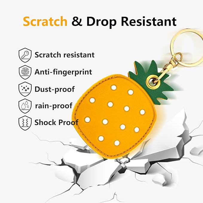 Universal Smart Tag Holder Fit for Tile Mate, AirTag, Galaxy SmartTag, eufy SmartTrack Link, Key Fob, Leather Cute Air Tracker Case with Key Rings, (Pineapple)