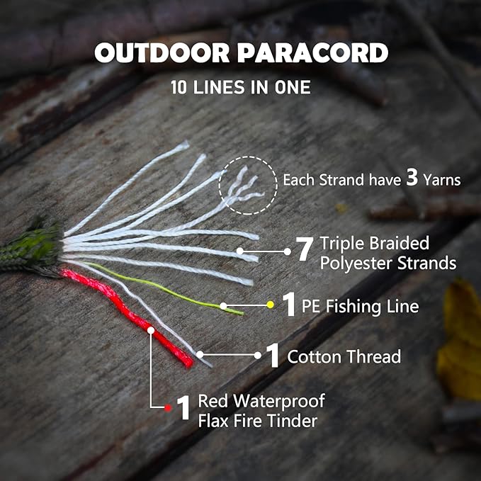 WILDAIR Paracord Survival Paracord Parachute Fire Cord Survival Ropes 4-in-1 U.S. Military Type III with Integrated Fishing Line Fire-Starter Tinder