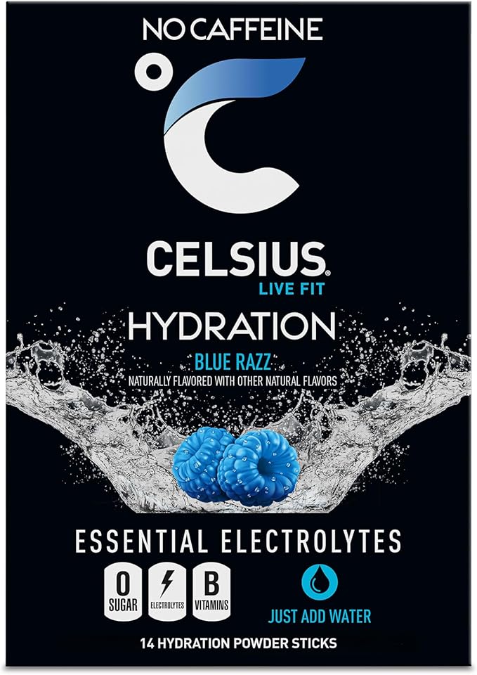 CELSIUS Hydration™ Blue Razz, Sugar Free Electrolyte Hydration Drink Mix (Pack of 14)