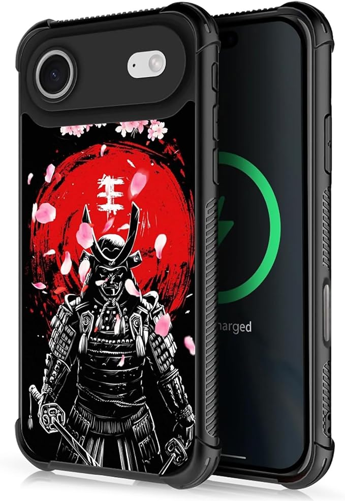 for iPhone 17 Air Case,for MagSafe Graphic Design for Girl Boy Soft Silicone Hard Acrylic Shock Protection Designed for iPhone 17 Air Sakura Japanese Samurai Pattern