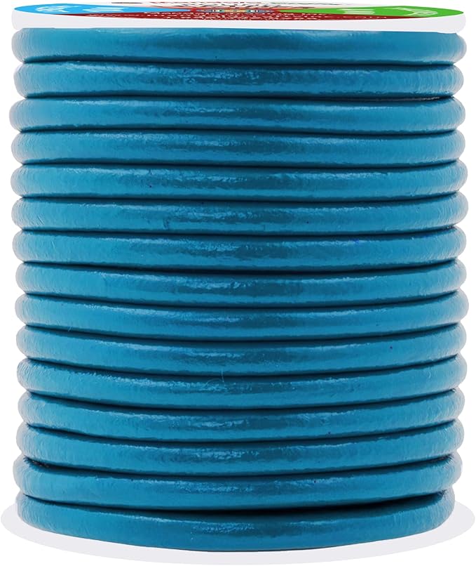 Mandala Crafts Round Genuine Teal Leather Cord for Jewelry Making – 4mm Cowhide Leather Rope String Lace for Kumihimo – 11 Yards Cowhide Craft Cording Spool