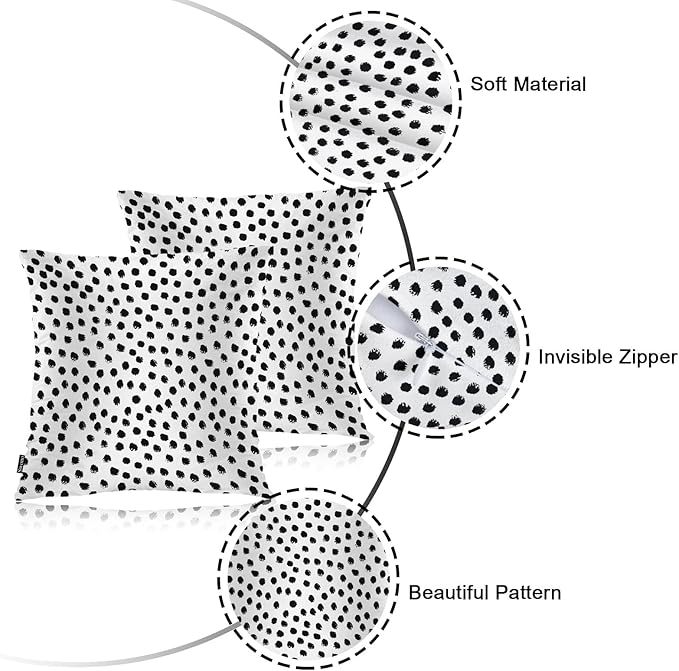 Swono Polka Dots Decorative Throw Pillow Covers Pack of 2, Abstract Messy Black Dots Doodle Stain Pillow Cushion Cases 18"X18", Square Pillowcases Decoration for Sofa Couch Bedroom Living Room Car