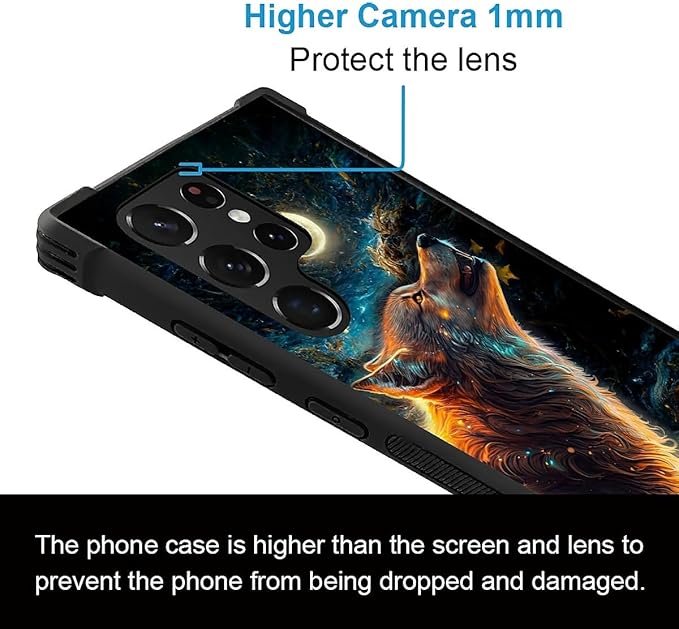 for Samsung Galaxy S23 Ultra Case, Star Cave Hungry Wolf Pattern Graphic Design Girl Boy Soft Silicone Hard Acrylic Shock Protection for Samsung Galaxy S23 Ultra