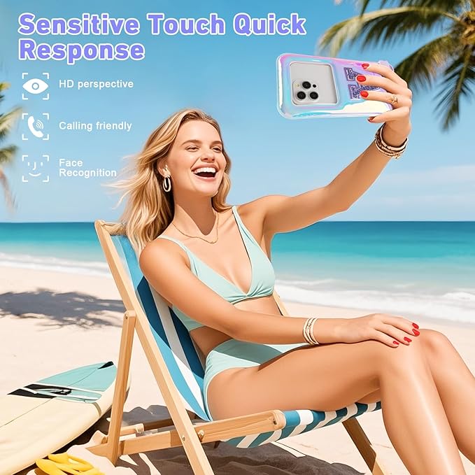 Waterproof Phone Pouch Floating, Fashion Bling Letters Cell Phone Dry Bag for iPhone 17 16 15 14 13 Pro Max, Galaxy S25 S24 S23 S22 Ultra Google, Up to 7.5 Inch, Glitter Letter A