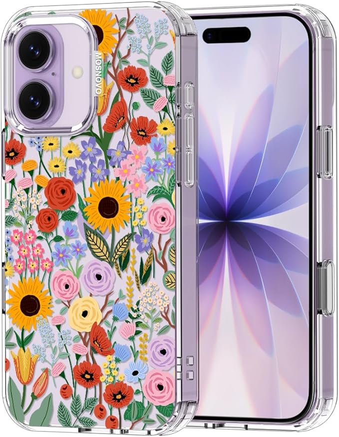 MOSNOVO for iPhone 17 Case | Military Grade 6.6ft Drop Tested | Camera Control | Clear with Blossom & Bloom Design
