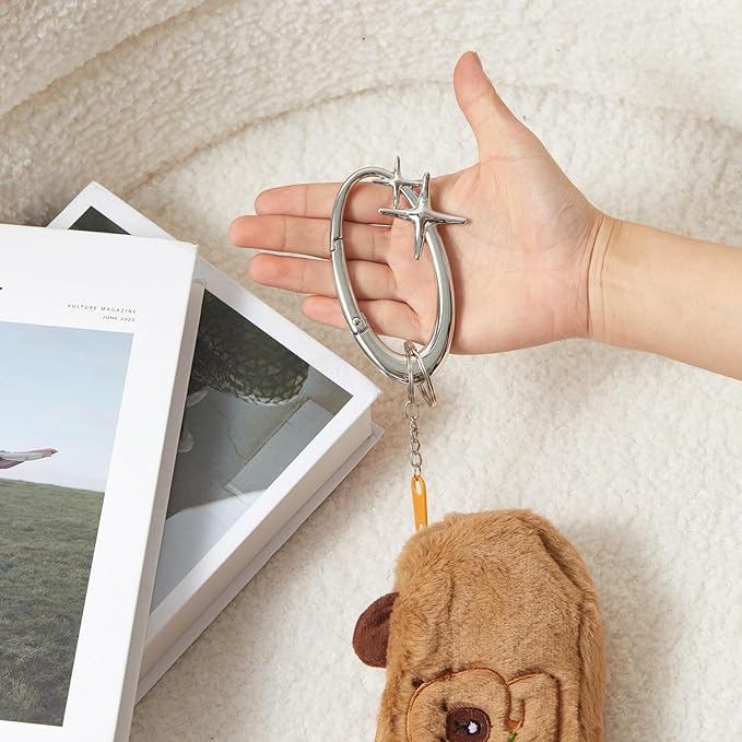 Y2K Cute Star Carabiner Keychain Cool Belt Loop Clip Starlight Heavy Duty Carabiner Clasp Snap Hook Holder Key Buckle