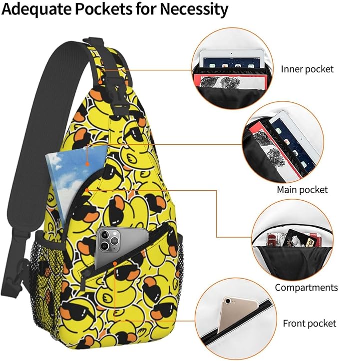 Cartoon Duck Sling Bag For Women Men Cute Yellow Duck Backpack Crossbody Shoulder Bag Sling Backpack Chest Bag Travel Hiking Casual Sport Daypack