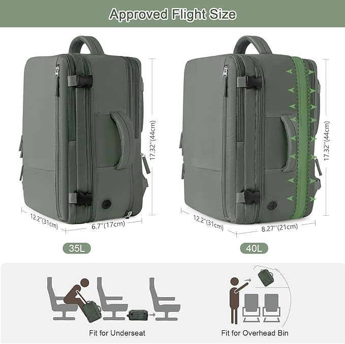 Sinaliy Large Expandable Travel Backpack for Men and Women, 17 Inch Laptop, Waterproof, Casual, College Bookbag, Backpack for Women, as Person Item Flight Approved