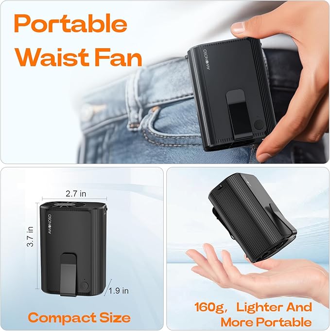 AI Portable Personal Waist Neck Rechargeable Fan, 3-Speed 10000RPM Brushless Motor Desktop Fan Hands-Free Neck Hanging Fans, 20-Hour Runtime, Wearable Portable Fans for Camping and Worksites