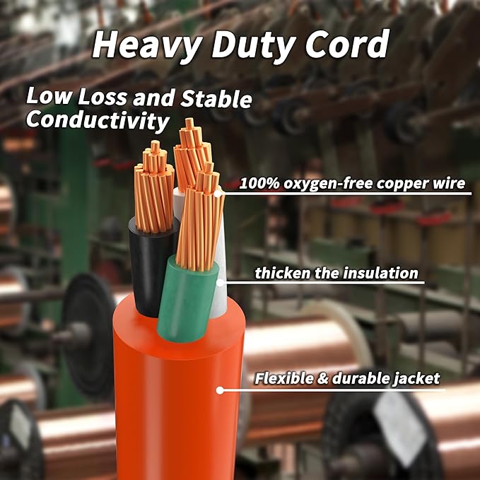 PlugSaf 10 FT 12/3 Gauge Extension Cord Outdoor with Lighted end, Flexible Cold-Resistant 3 Prong Electric Cord Outside, 15Amp 1875W 12AWG, Orange, ETL Listed