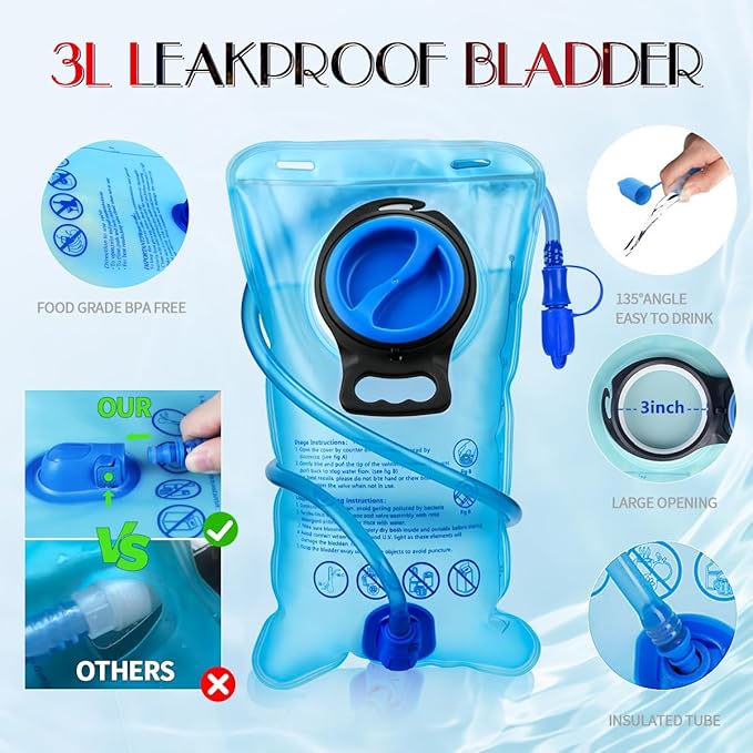 Hydration Pack, Water Backpack with 3L Hydration Bladder Lightweight Insulation, Festival Essential, Rave Hydration Backpack, Hydropack Backpack for Rave, Hiking, Biking, Festival Gear