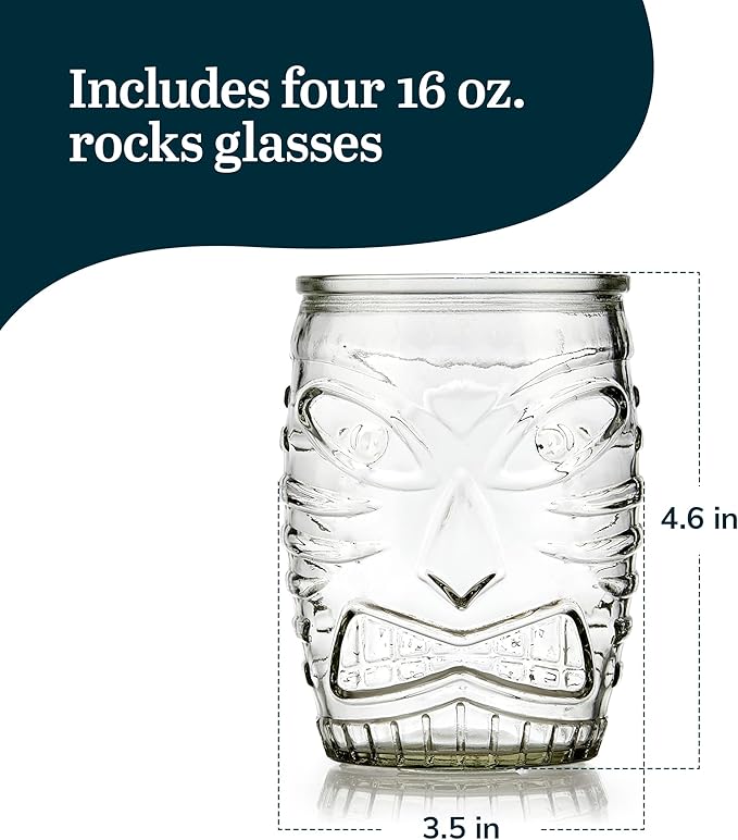 Libbey 4 Piece Modern Bar-Tiki Double Old Fashioned Glass Set, One Size, Clear