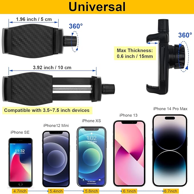 Mippko Phone Holder for Golf Cart/Microphone Stand/Cart/Railing/Handlebar/Rod,Fit for 3.5~7.5 inch iPhone/Nexus/HTC/LG/Smartphone,360°Adjustable Clip Aluminum Alloy Mount
