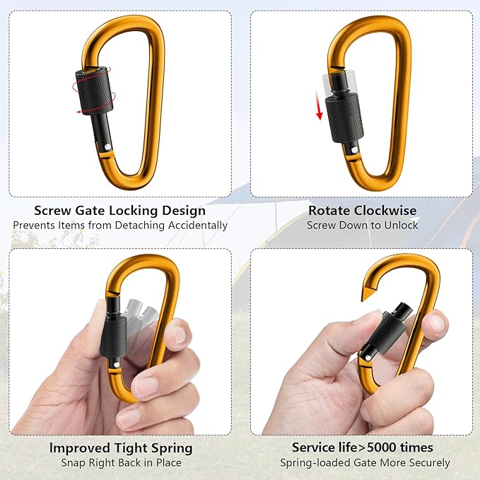 sprookber 3" Locking Carabiners | Keychain Carbineers D Ring Key Clip Spring Snap Hook for Multi-Usage | Set of 8