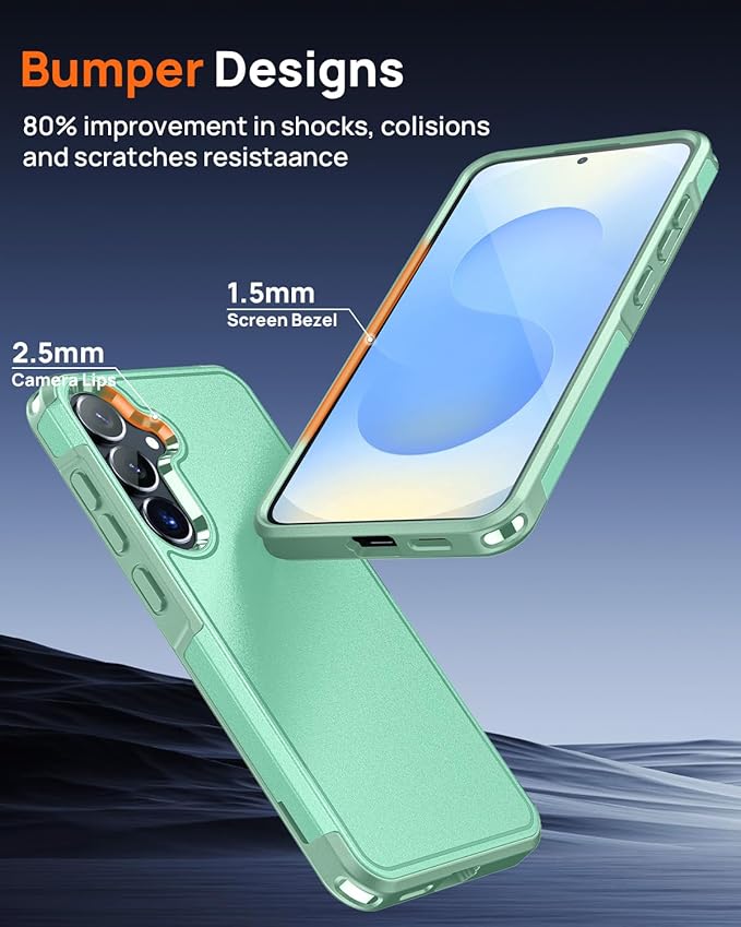 Lanhiem for Samsung Galaxy S25 S24 Phone Case with Tempered Glass Screen Protector, Shock Absorption, Anti-Scratch Shockproof Case Cover for Samsung S25 S24, Green