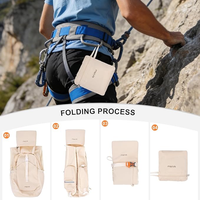 MOSISO 10L Small Hiking Backpack for Women Men, Foldable Casual Daypack Lightweight Packable Backpack with Front Quick Access Pocket for Travel Camping Outdoor, Beige