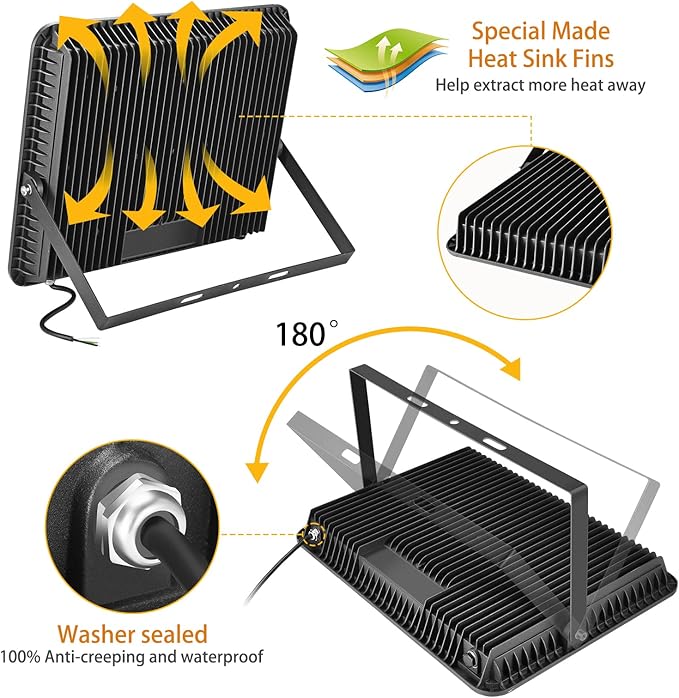 XYCN 2pack 400W LED Flood Lights Outdoor, 5000K Daylight White 50000LM Super Bright LED Arena Lights 100-277V IP66 Waterproof Commercial Lighting for Sports, Fields, Stadiums