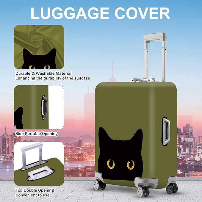 ANNA QUEEN Peeking Black Cat Luggage Cover, Cute Cat Eyes Design Suitcase Protector, Stretchable Washable Travel Sleeve for 28-30 Inch Luggage