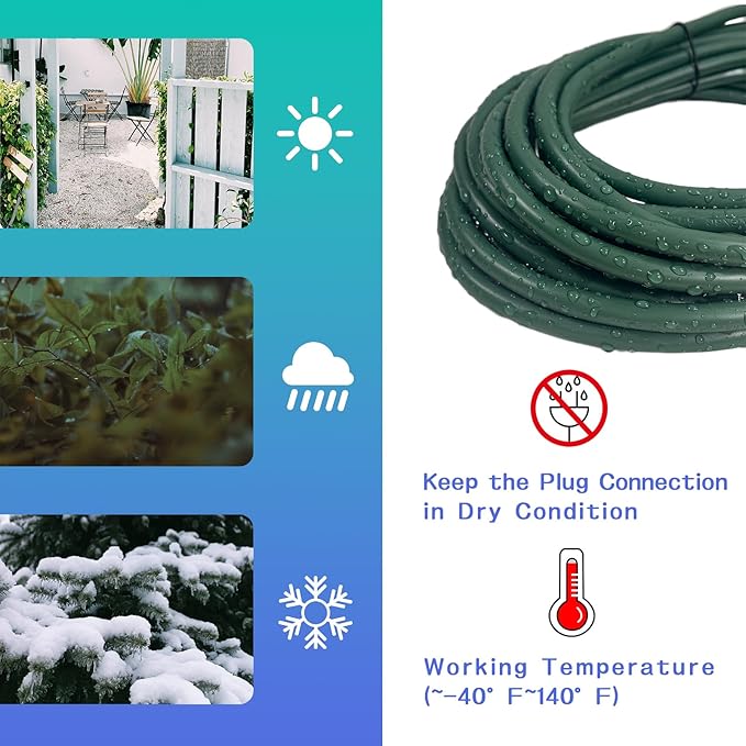 Indoor Outdoor Extension Cord 100 FT, 16/3 SJTW Weatherproof Green Electrical Cords, 10 AMP Heavy Duty 3 Prong Power Cable Great for Garden, Landscaping & Holiday Decorations