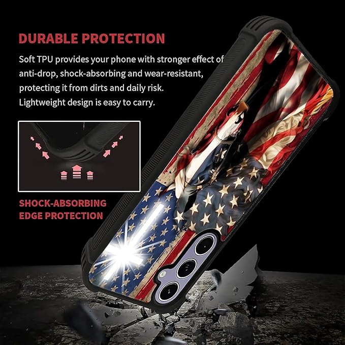 for Samsung Galaxy S24 S25 Case, Red American Flag Horse Cross Pattern Graphic Design Girl Boy Soft Silicone Hard Acrylic Shock Protection for Samsung Galaxy S24 S25