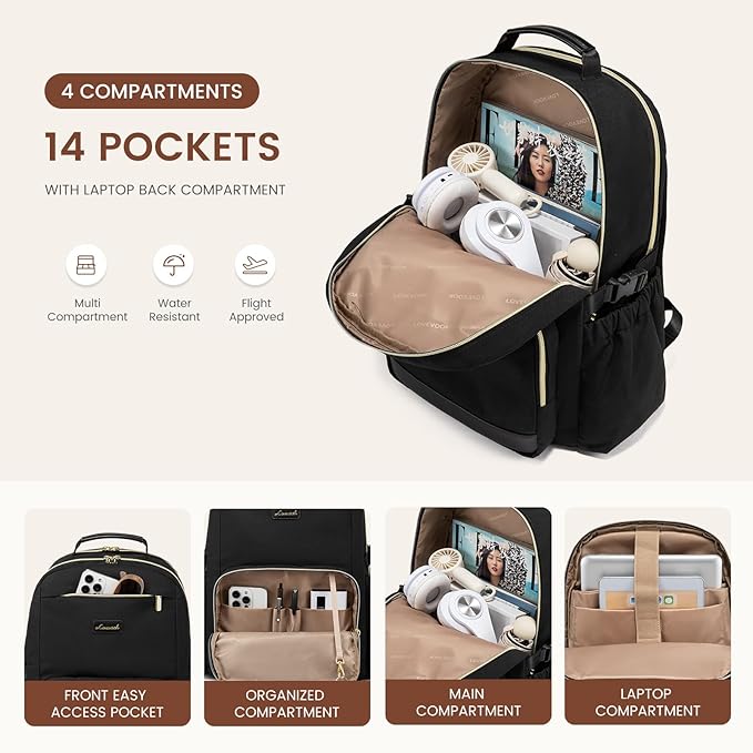 LOVEVOOK Laptop Backpack for Women with Pouch Pocket for Large Capacity Cup,15.6 Inch Laptop Computer Bag Travel Backpack Purse,Waterproof Work Business Backpack College Teacher Bags,Dark Purple