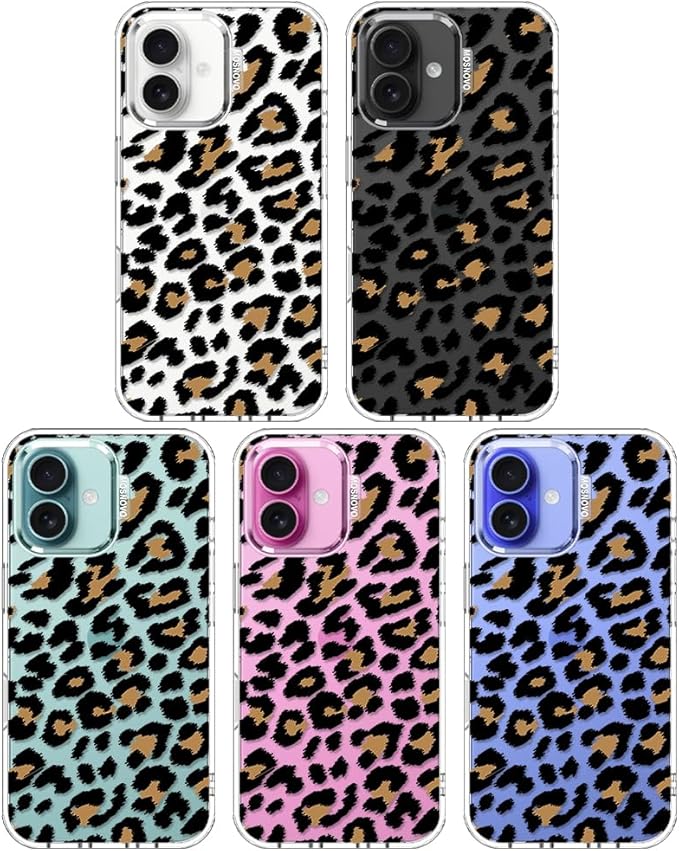 MOSNOVO Case for iPhone 16 Plus, [Buffertech 6.6ft Military-Grade Drop Protection] [Anti Peel Off Tech] Clear TPU Bumper Phone Case Cover Design - Leopard Print